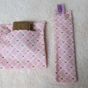 Toiletry set soap pouch and toothbrush case in coated cotton