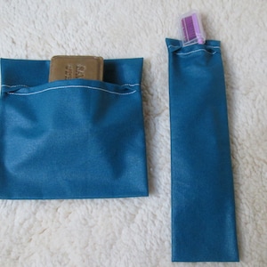 Toiletry set soap pouch and toothbrush case in coated cotton