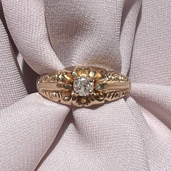 14k Diamond Vintage Ring Belcher Solitaire