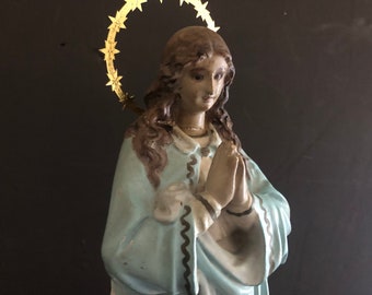 Antike Statue der Jungfrau Maria, Glasaugen Spanien