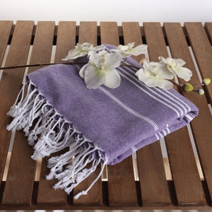 Turkish Beach Towels - Peshtemal for Beach, Bath, Spa, Surf, Pool, Bachelorette Party Gifts - Purple - Pack of 1