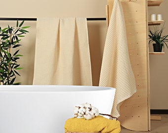 Waffle Bath Towels - 100% Turkish Organic Cotton Bath Towel - Decorative - Luxury - Absorbent - Quick Dry