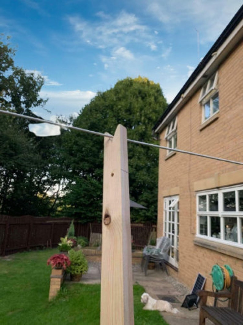 Wooden Extendable Washing Line Prop Pole UK Handmade Natural Wood