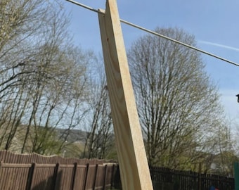Wooden Extendable Garden Clothes Washing Line Prop Pole UK Handmade Natural Wood Prop Size (2.1m Open)