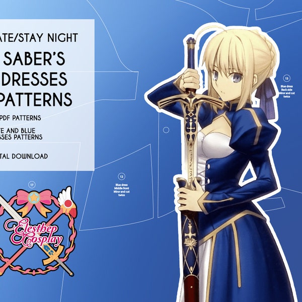 Saber - Fate/Stay Night - White and blue dresses - PDF Patterns