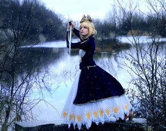 fate saber blue dress - Fate/Stay Night - White and dresses accentuating her fierce spirit Long Evening Dresses Angel-fashions Women's One Shoulder Color:Champagne as Pic