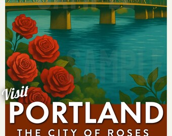 Portland- City of Roses- Oregon - Travel Poster 11"x17"