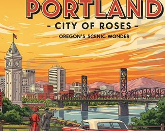 Visit Portland- Retro - Travel Poster 11"x17"