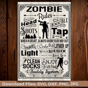 Zombie Rules Poster Files- jpg, dxf, png, svg