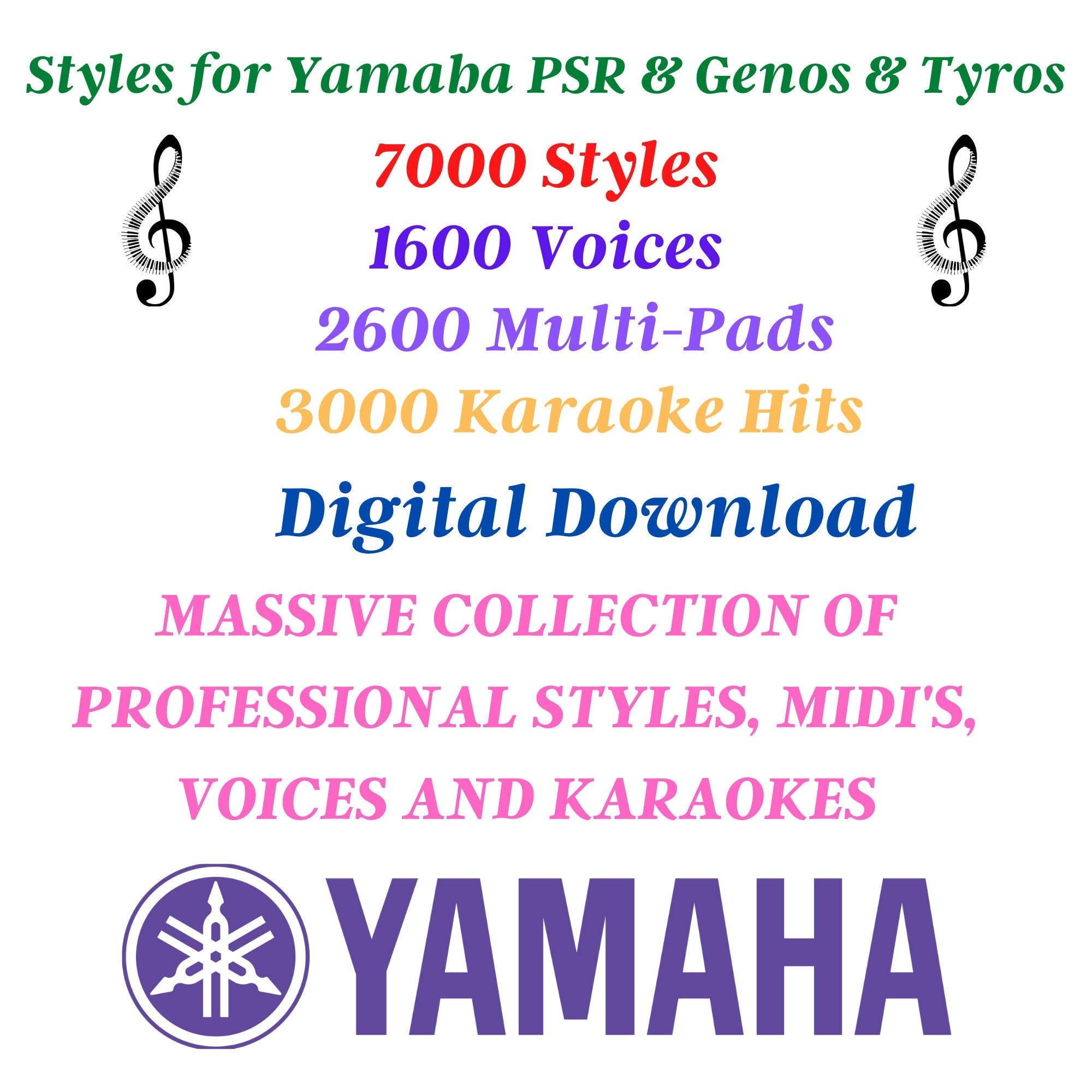 Yamaha PSR & Tyros Styles,Karaoke,Midi,Voice Libary Pack for sale  