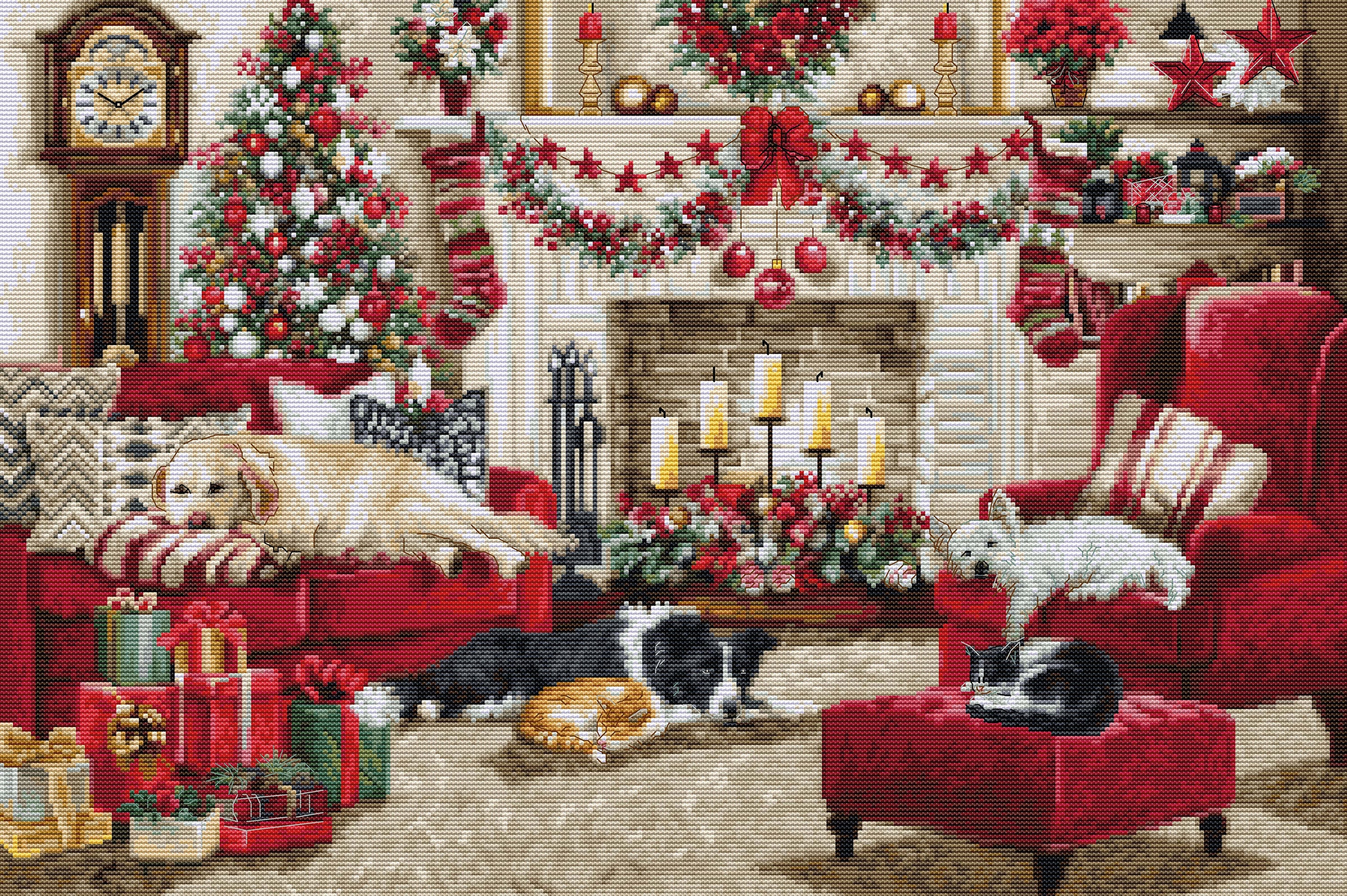 Luca-S Puppies Christmas Kit & Frame Counted Cross-Stitch