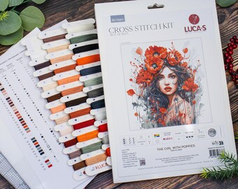 Cross Stitch Kit Luca-s - the Girl With Poppies , BU5063 - Etsy