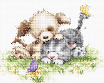 Cross Stitch Kit Luca-S - Dog and Cat with Butterfly, B1185