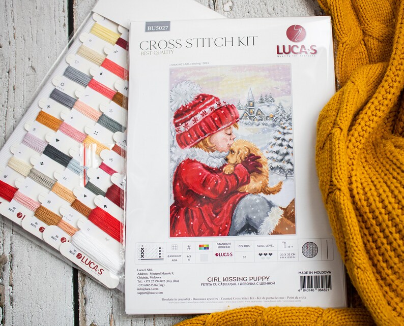 Cross Stitch Kit Luca-S - Girl Kissing Puppy, BU5027 image 3