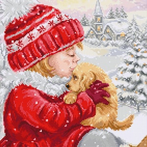 Cross Stitch Kit Luca-S - Girl Kissing Puppy, BU5027 image 1