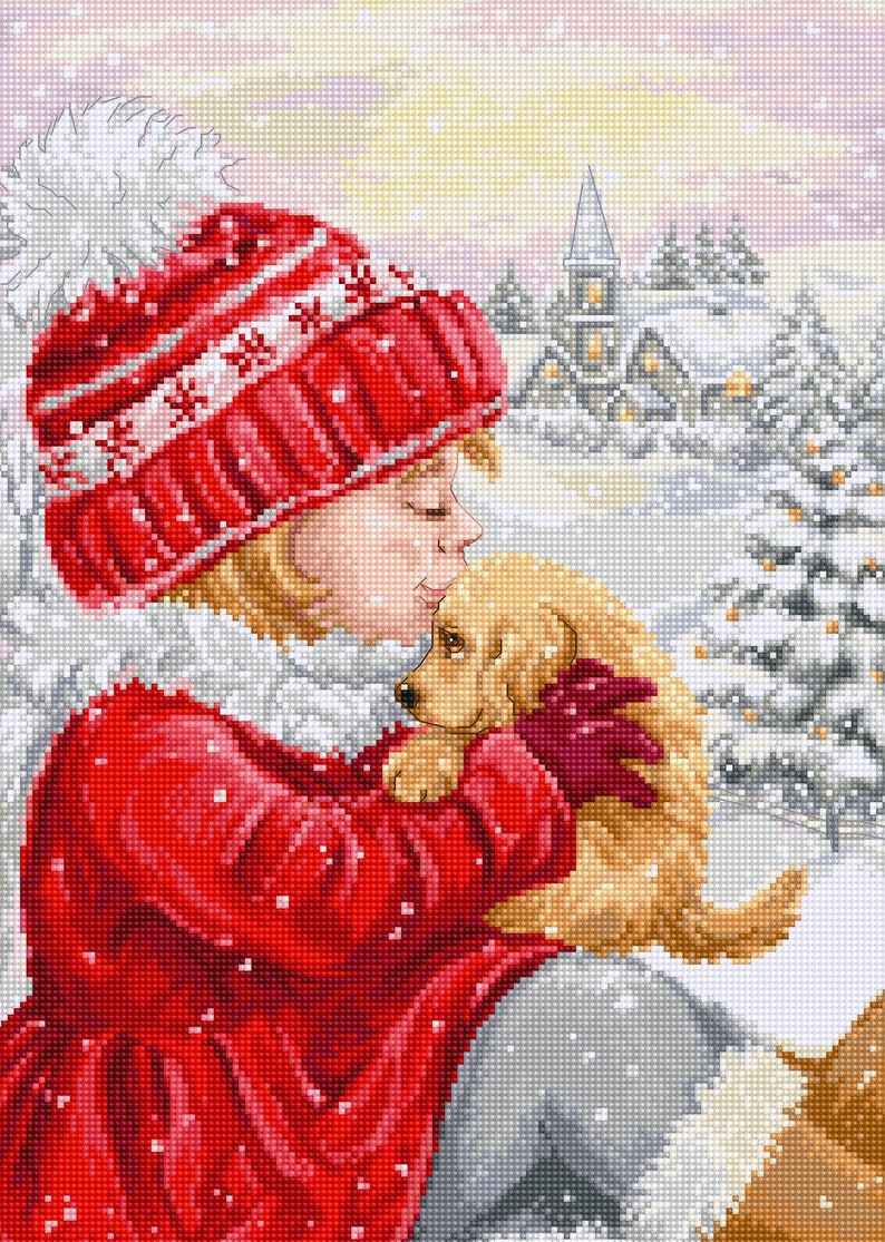 Cross Stitch Kit Luca-S - Girl Kissing Puppy, BU5027 image 1