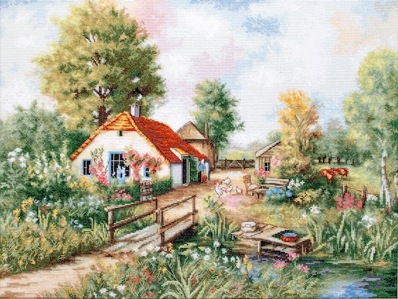 Kreuzstichset 'Frühlingslandschaft' – 66,5 X 45 Cm, Mit Stoff, Garn & Anleitung