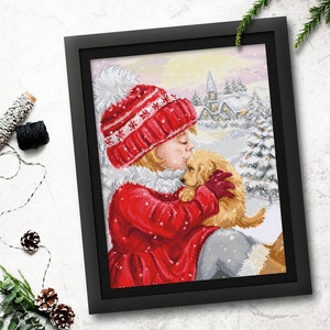 Cross Stitch Kit Luca-S - Girl Kissing Puppy, BU5027 image 2