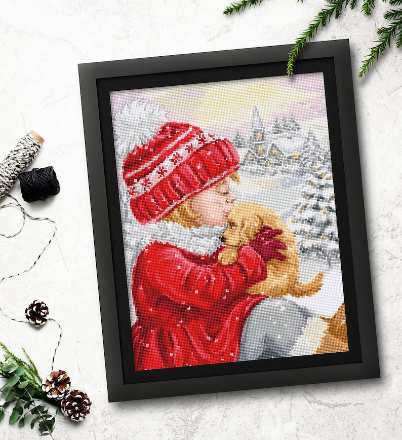 Cross Stitch Kit Luca-S - Girl Kissing Puppy, BU5027 image 2
