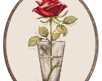 Cross Stitch Kit with Hoop Included Luca-S - Rose "Mister Lincoln", BC235