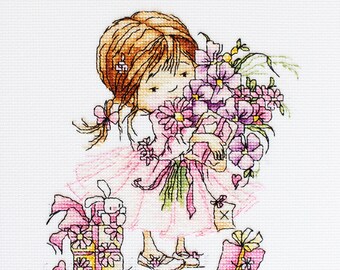 Cross Stitch Kit Luca-S - Girl with a Bouquet, B1055