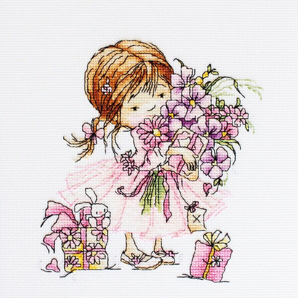 Cross Stitch Kit Luca-S - Girl with a Bouquet, B1055