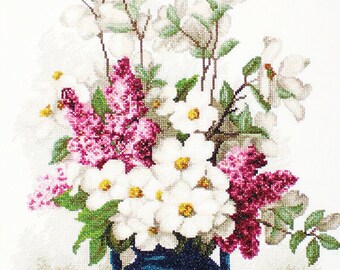Luca-S Kreuzstichset 'Jasmine Und Flieder' – 30x44,5 Cm, Inkl. Garn, Nadel & Anleitung