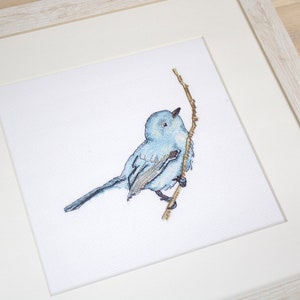 Luca-S Set De Punto De Cruz "Pájaro Azul En La Rama", Dibujo Para Contar 10x17cm
