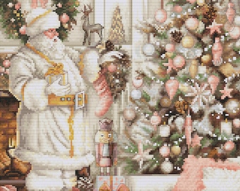 Cross Stitch Kit Luca-S - White Santa With Christmas Tree, BU5019