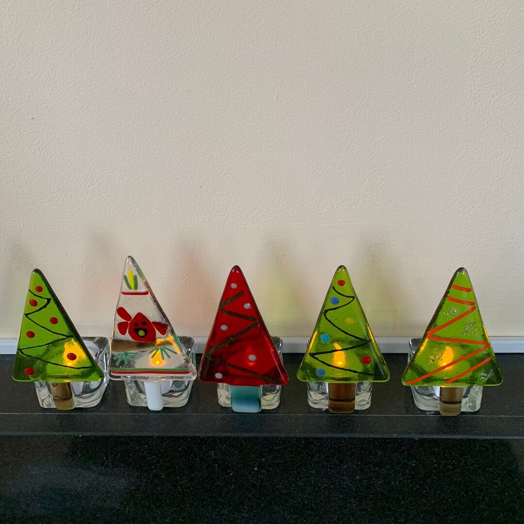 Small Fused Glass Christmas Tree Tealight Holder 10 Cm X 5 Cm. Etsy UK
