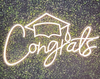 Congrats with Grad Cap Neon Sign