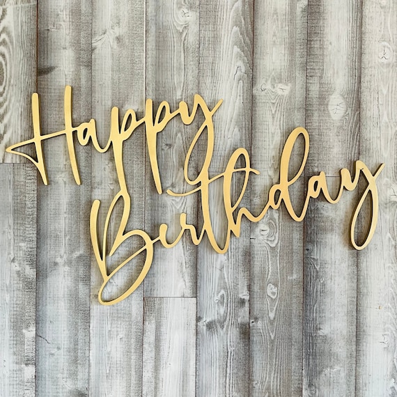 Happy Birthday Wood Sign Gold Etsy