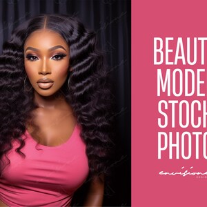 Beauty Stock Photo, Hair Stock Photo, Beauty Model, Instant Download, AI Photography, Makeup Stock Photo, Wig Hair Photo, Pink Branding, MUA
