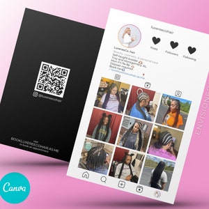 Instagram Business Cards, DIY Canva Business Card Template Design, IG Influencer Cards | Hair Salon, MUA, Lashes, Hair Extensions, Nail Tech