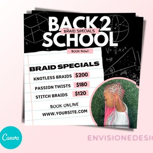 Back to School Flyer Canva Template, Hair Flyer | DIY Braid Flyer | Sale Flyer | Class Flyer