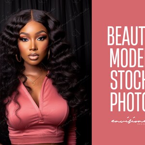 Beauty Stock Photo, Hair Stock Photo, Beauty Model, Instant Download, AI Photography, Makeup Stock Photo, Wig Hair Photo, Pink Branding, MUA