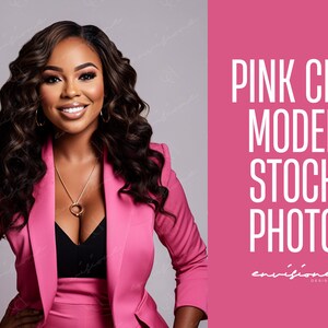 Pink CEO Stock Photo, Hair Stock Photo, Beauty Model, Instant Download, AI Photography, Makeup Stock Photo, Wig Hair Photo, Pink Branding