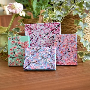 桜のミニチュア手作り絵画ギフト春の花和風ピンク紫の花の木