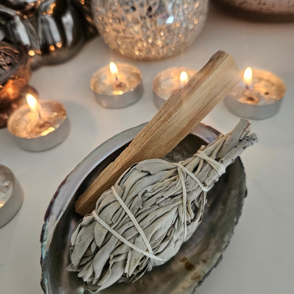 Abalone shell Sage Smudge Stick bulb palo Santo smudging cleansing relaxation set