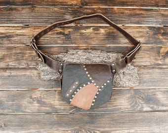 Handmade Leather Waist Bag: Boho Steampunk Festival Belt - Etsy display picture 3
