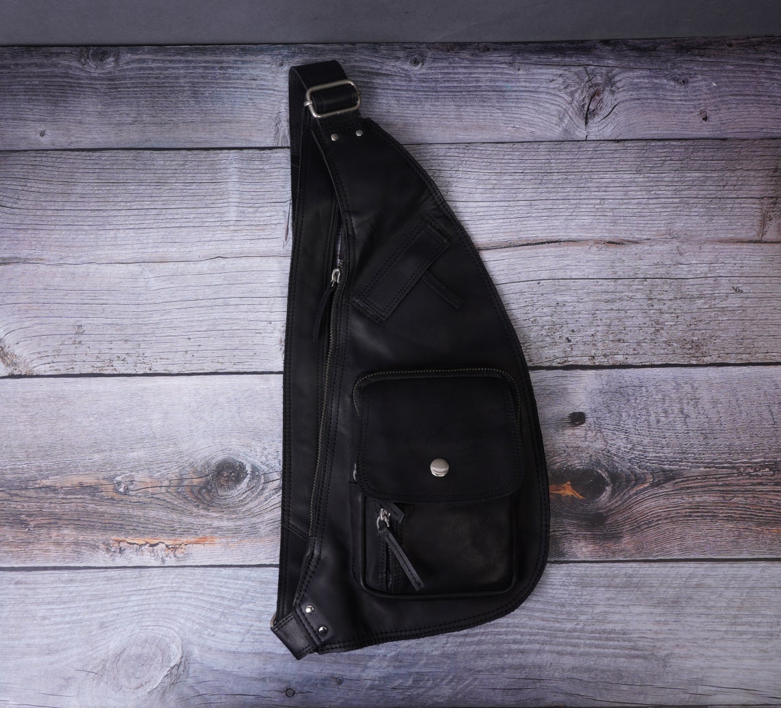 Handmade Leather Sling Bag With Adjustable Belt Festival Etsy