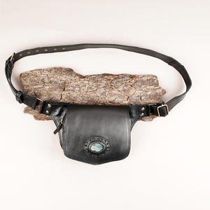 Handmade Leather Waist Bag with Adjustable Belt, With Labradorite gemstone, Festival Fanny Pack, Leather Hip Bag, For Unisex.