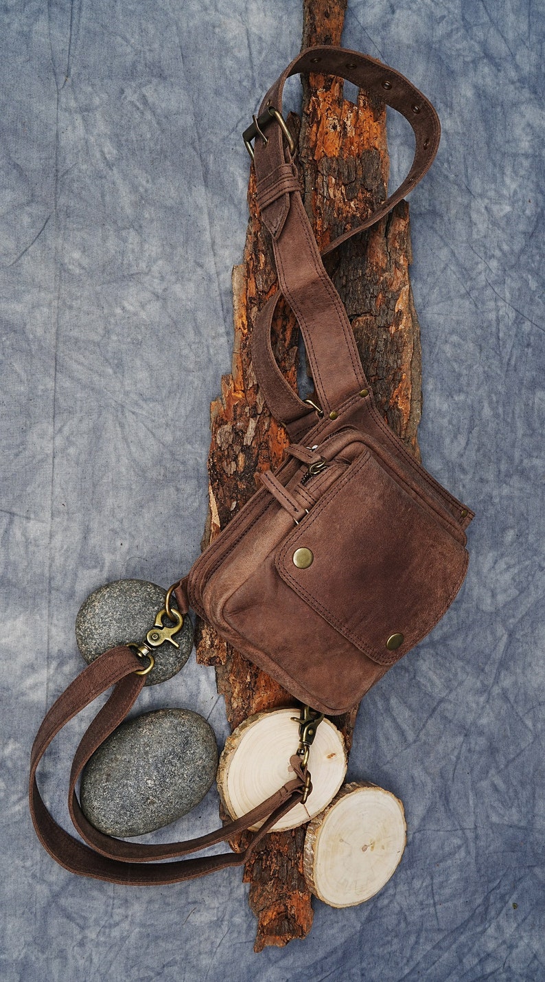 Handmade Leather Waist Bag with Adjustable Belt, Festival Fanny Pack, Leather Crossbody Bag, Gift for him & her zdjęcie 5