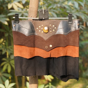 Handmade Leather Utility Skirt with Belt, Music Festival Skirt, Earthy Goddess, Rave Skirt