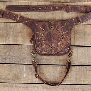 Bolsa de cuero, cinturón de cuero Burning Man, arnés utilitario, cinturón de festival, funda de bolsillo, bolsa de cuero steampunk