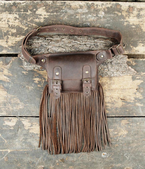 Buy Handmade Leather Fringe Waist Belt Bag: Bohemian Utility Belt - Main Image