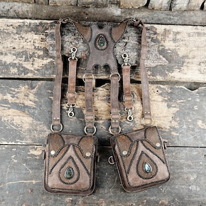 Leather Holster Bag, Leather Holster Belt, Festival Belt, Pocket Holster, Steampunk Accessories, Utility Holster Bag, Burning Man holster