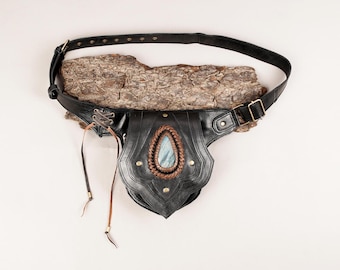 Bohemian style leather belt || Unisex leather belt ||  Stylish waist belt with gemstone || Festival leather waist bag for unisex ||