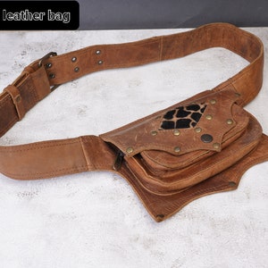 Bolso de cintura de cuero hecho a mano con cinturón ajustable, paquete de fanny festival, bolso de cadera de cuero, regalo para ella imagen 1