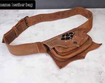 Handmade Leather Two Pocket Waist Belt Bag, Hip Belt Pouch for Men and ...